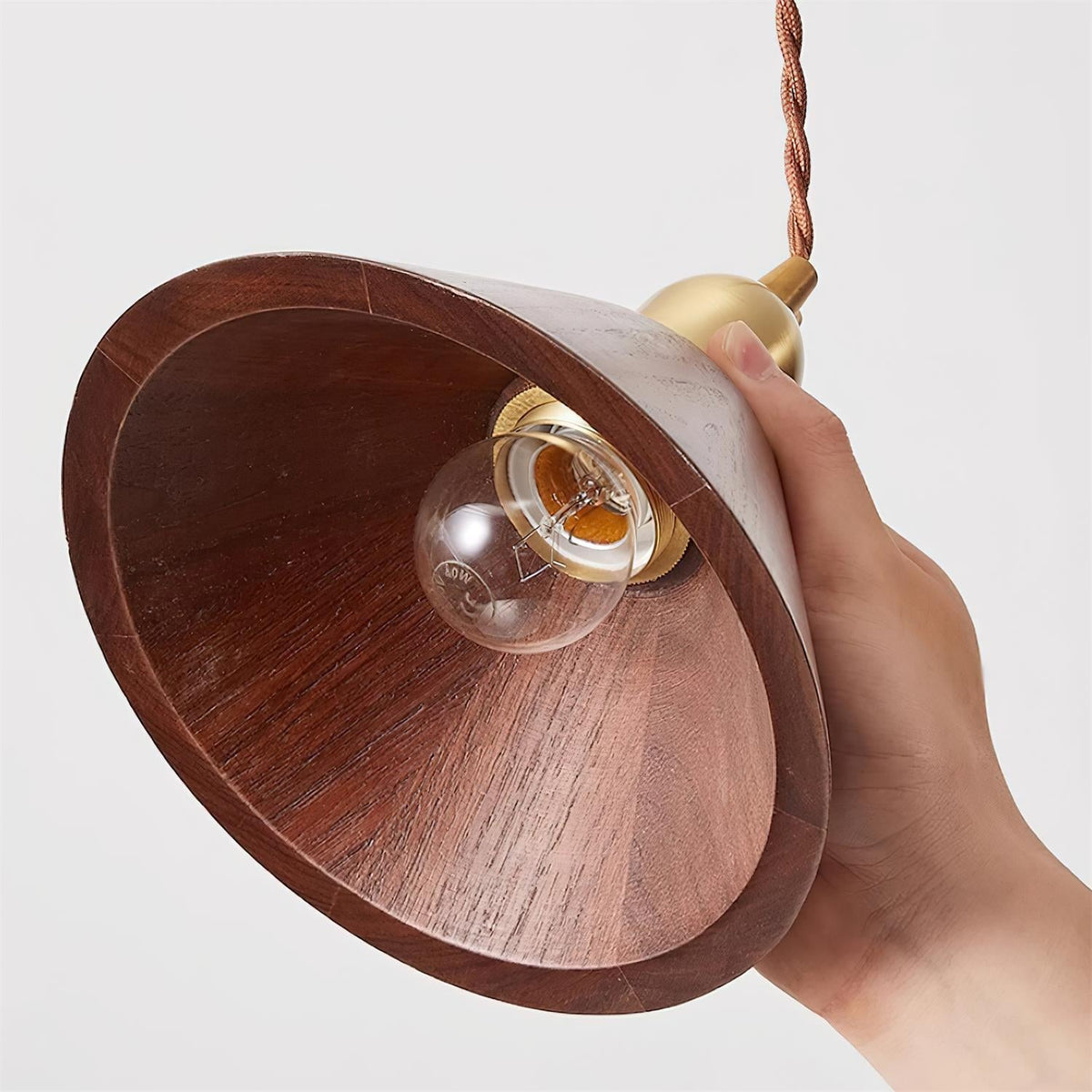 Wood Pendant Lamp Assorted Shapes in Solid Wood and Brass-Neutral Decor