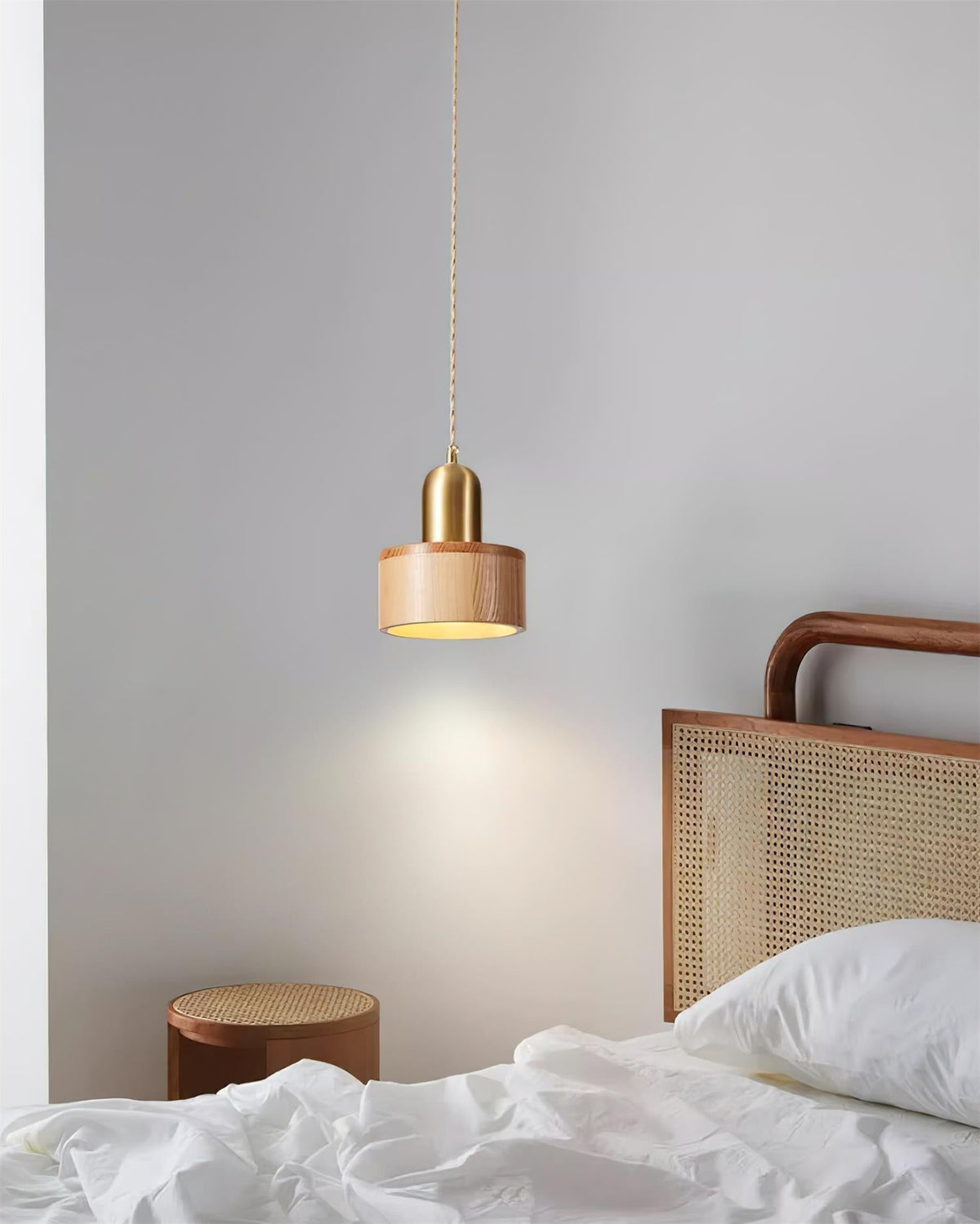 Wood Pendant Lamp Assorted Shapes in Solid Wood and Brass-Neutral Decor