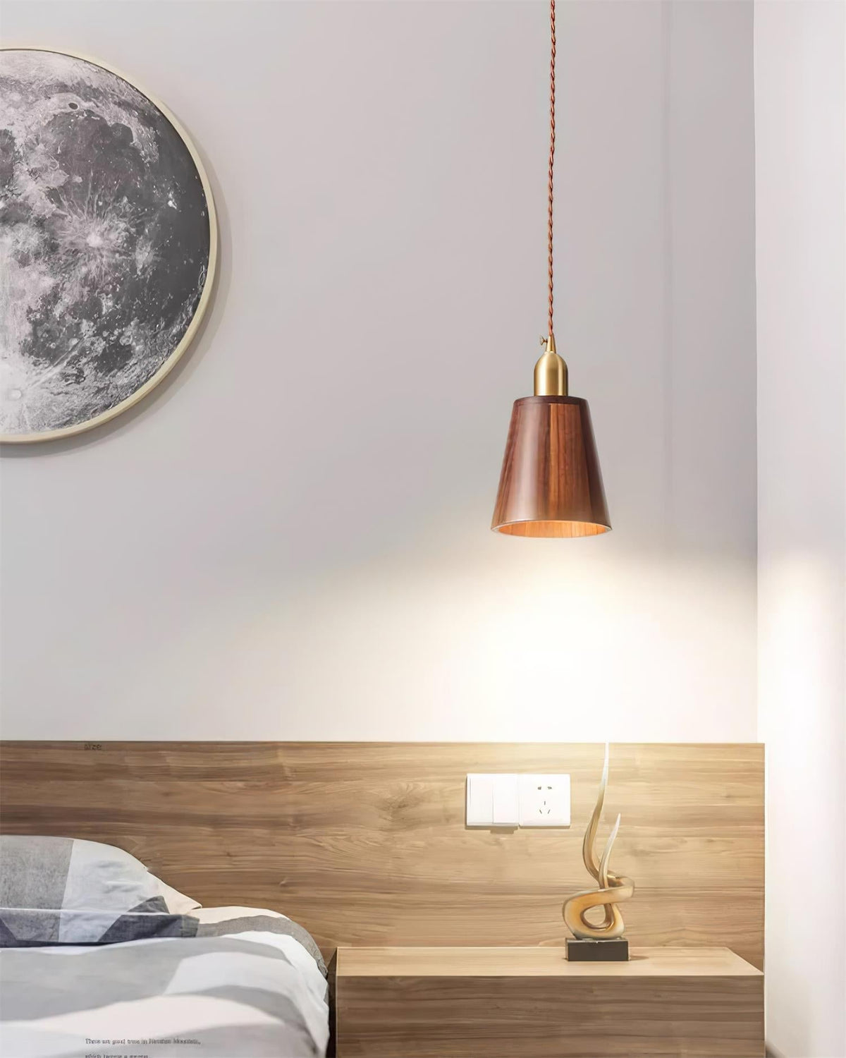 Wood Pendant Lamp Assorted Shapes in Solid Wood and Brass-Neutral Decor
