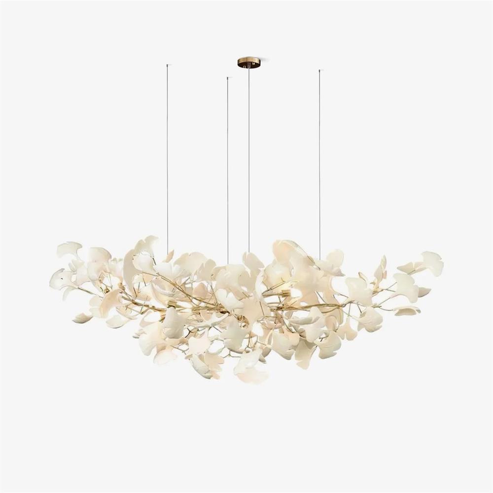 Chandelier White Ceramic Ginkgo Petals Gold-Neutral Decor