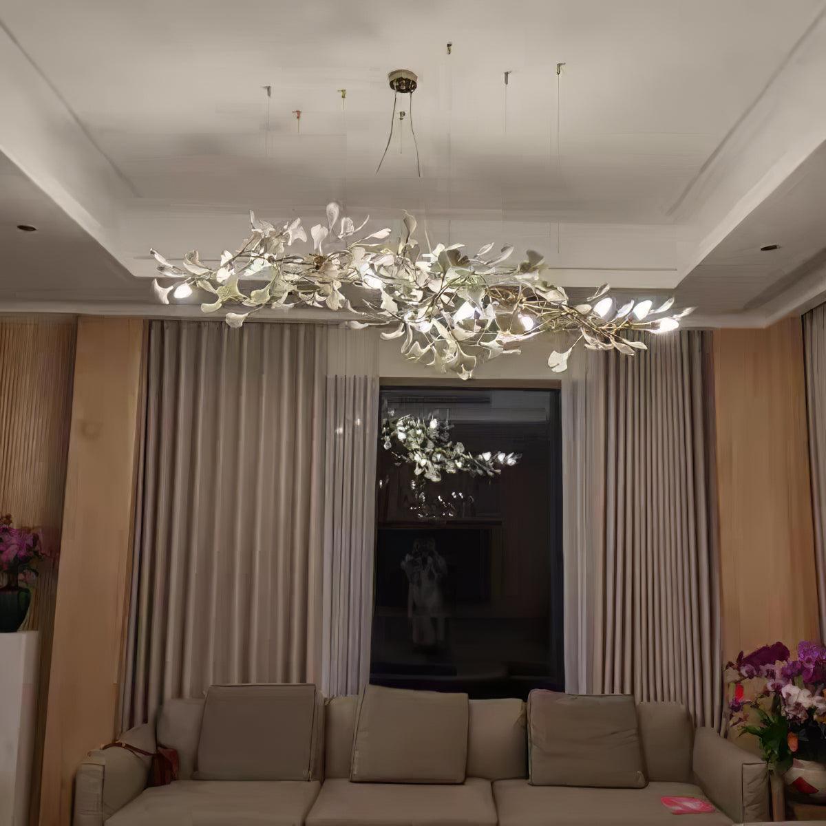 Chandelier White Ceramic Ginkgo Petals Gold-Neutral Decor