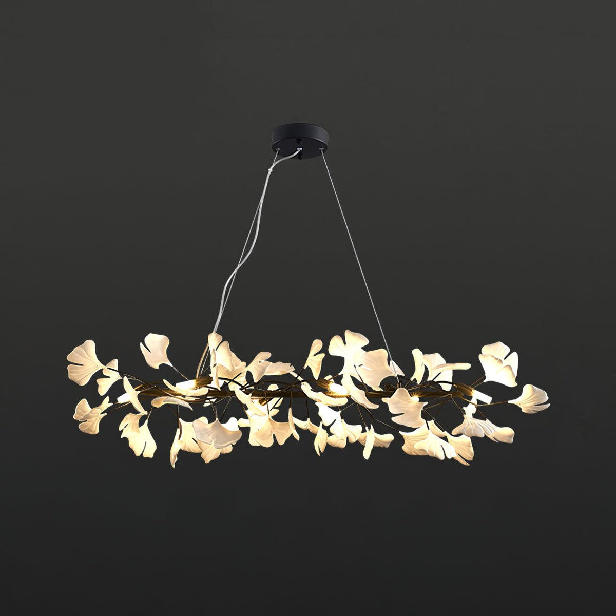 Chandelier Metal Frame Ceramic Gingko White Gold Shade Modern Art-Neutral Decor