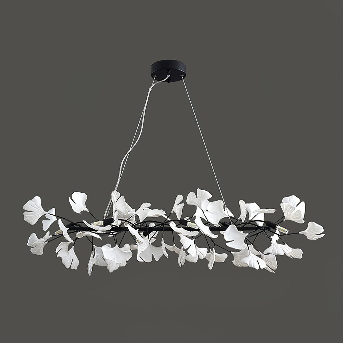 Chandelier Metal Frame Ceramic Gingko White Gold Shade Modern Art-Neutral Decor