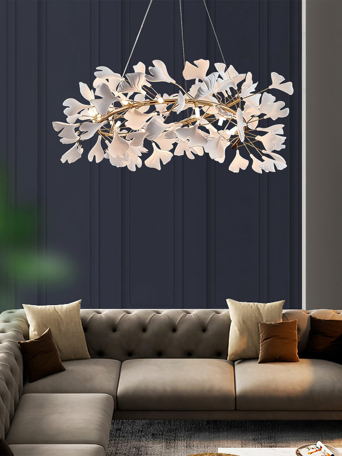 Chandelier White Ceramic Ginkgo Petals U-Neutral Decor