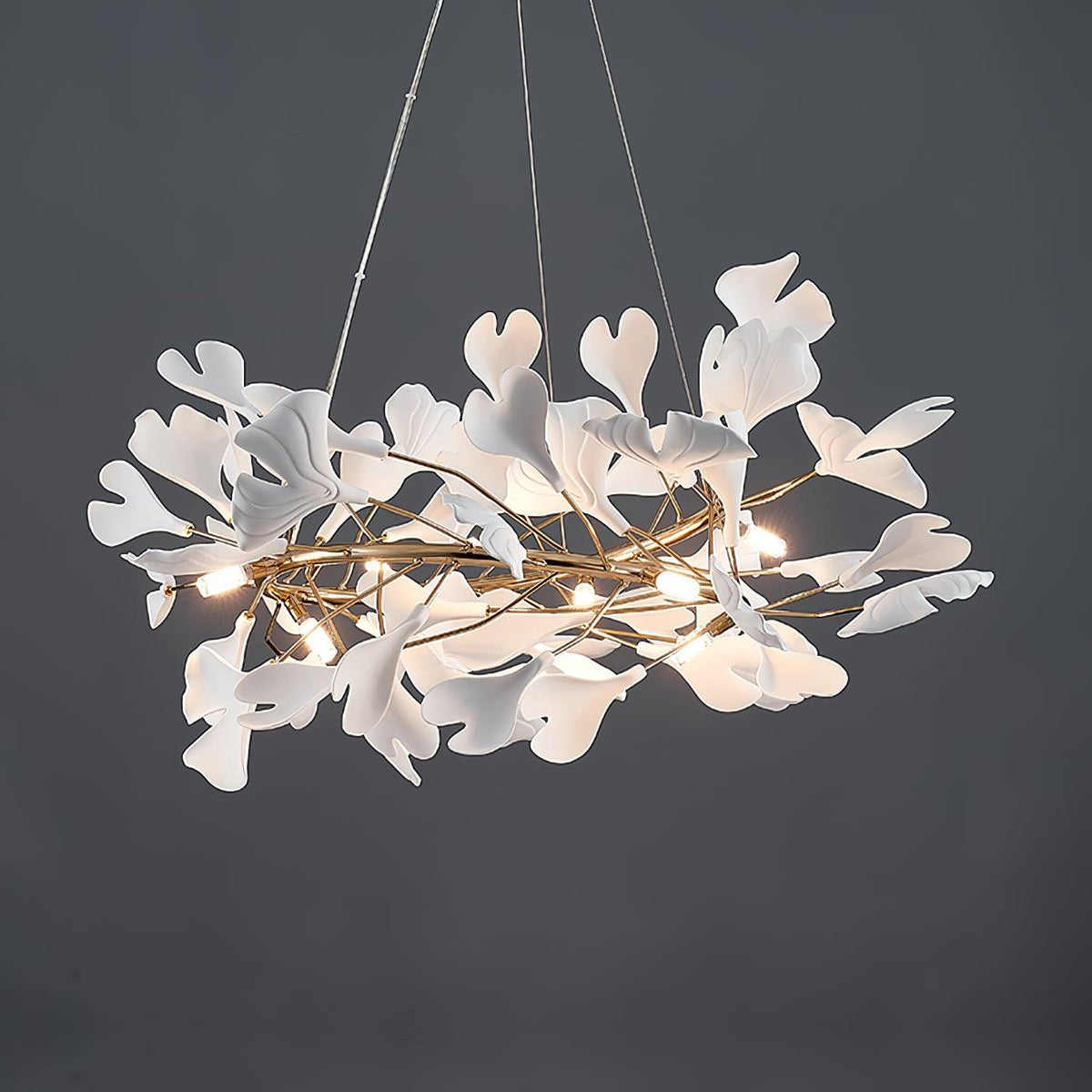 Chandelier White Ceramic Ginkgo Petals U-Neutral Decor