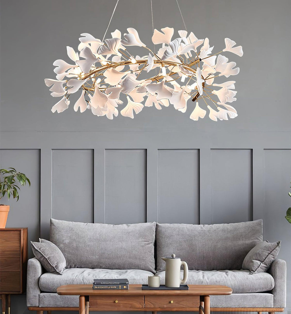 Chandelier White Ceramic Ginkgo Petals U-Neutral Decor