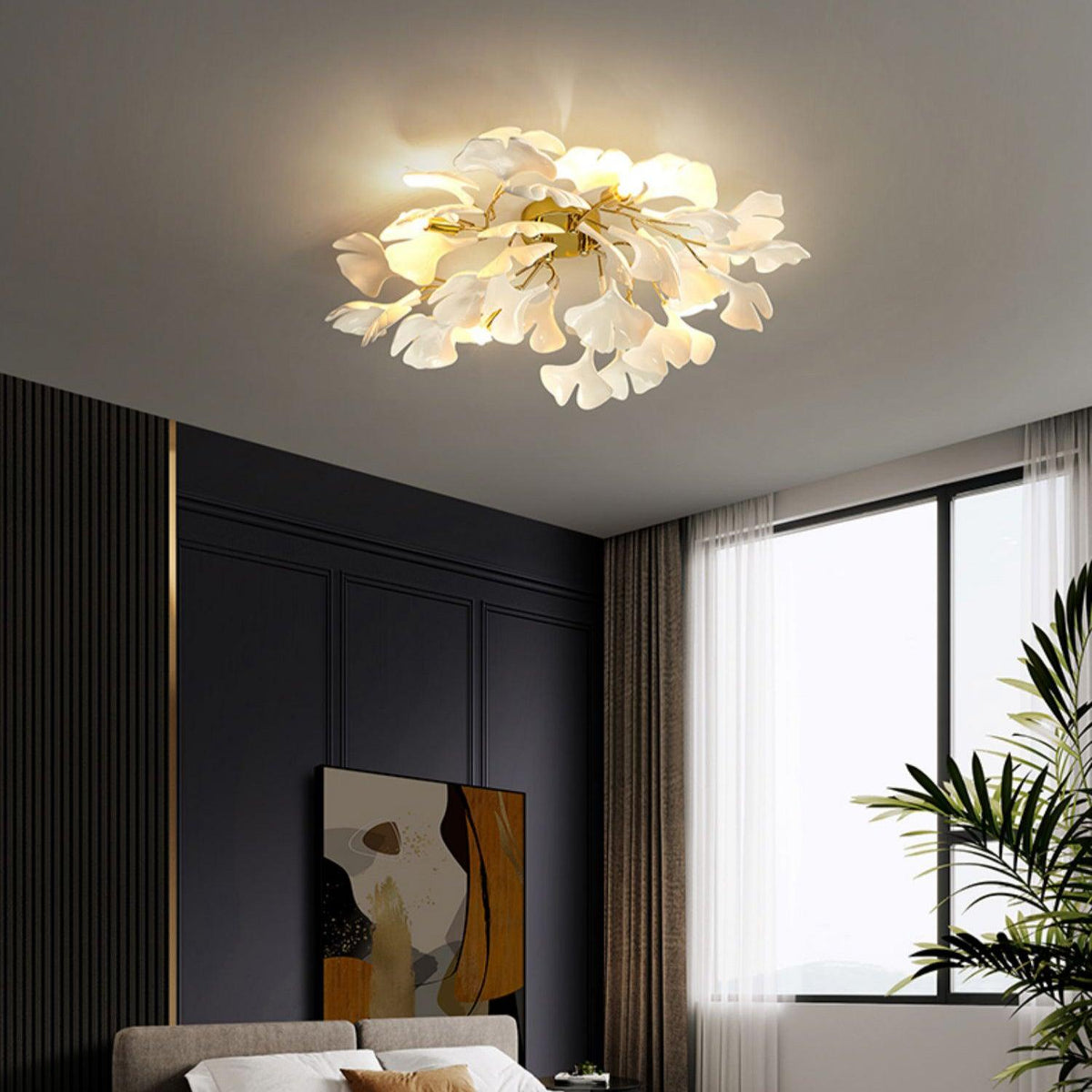 Ginkgo Plafonnier en Verre avec Finition Dorée