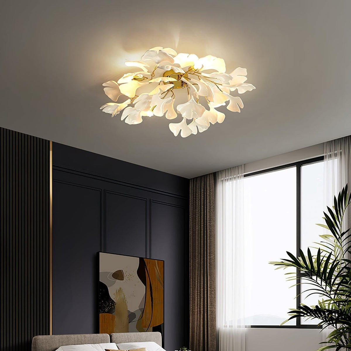 Ginkgo Plafonnier en Verre avec Finition Dorée