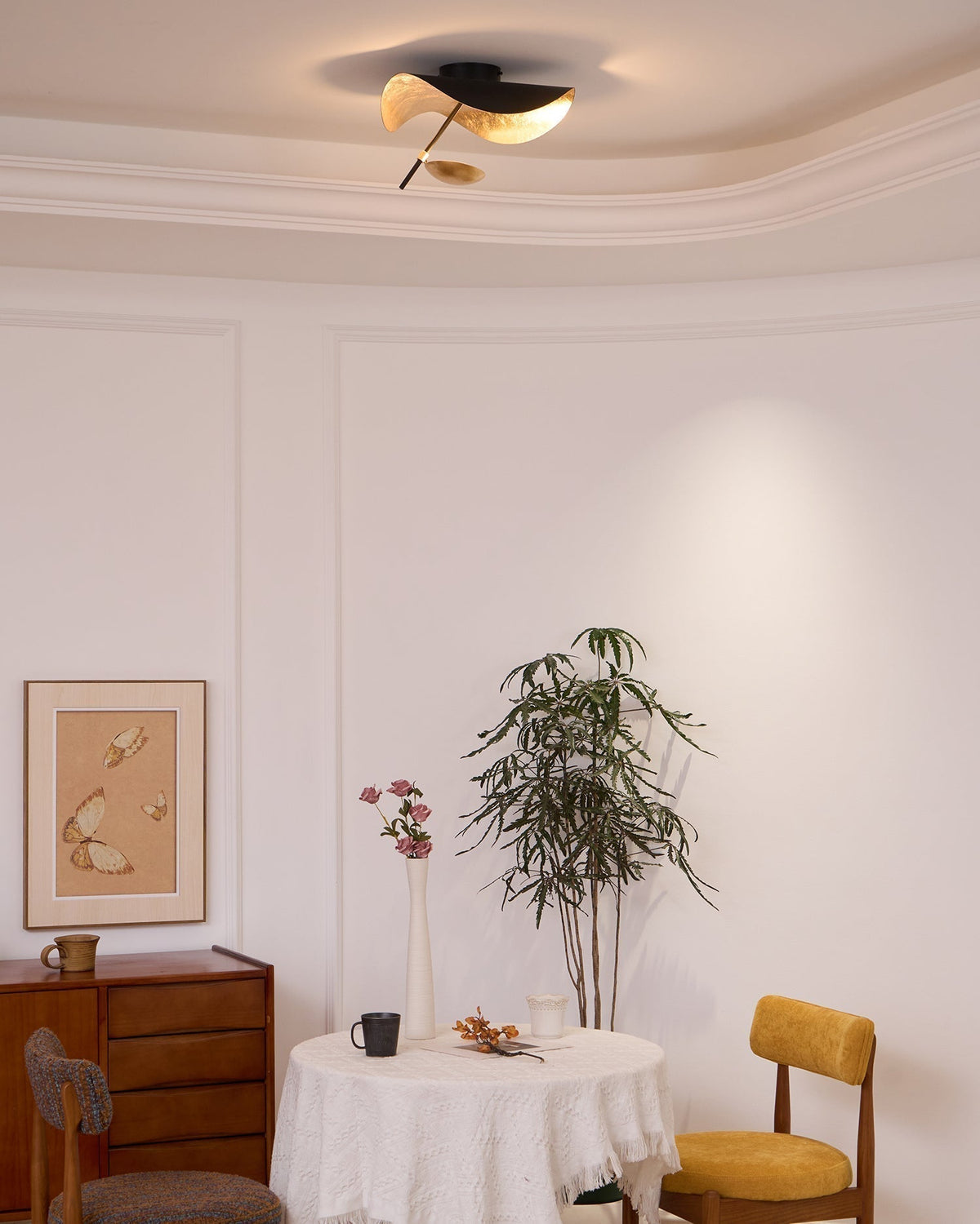 Even Plafonnier Abat-jour Courbé et Intérieur Doré-Cielum