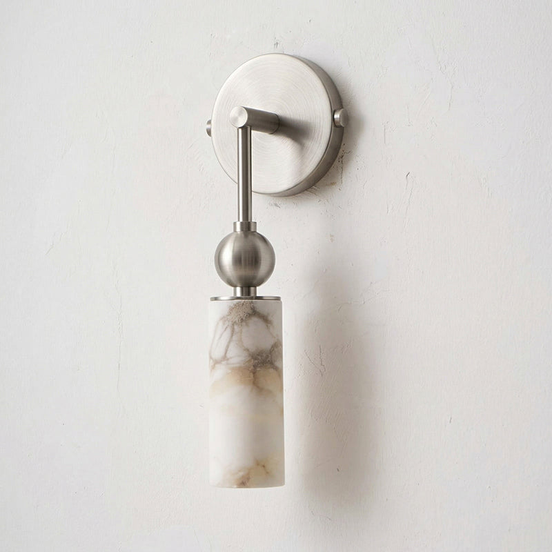 Product dimensions for the 2-head Metro Alabaster Wall Lamp.