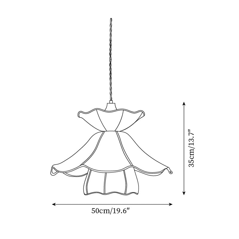 Pendant Lamp Scalloped Layered Fabric Shade Wood Minimalist-Neutral Decor