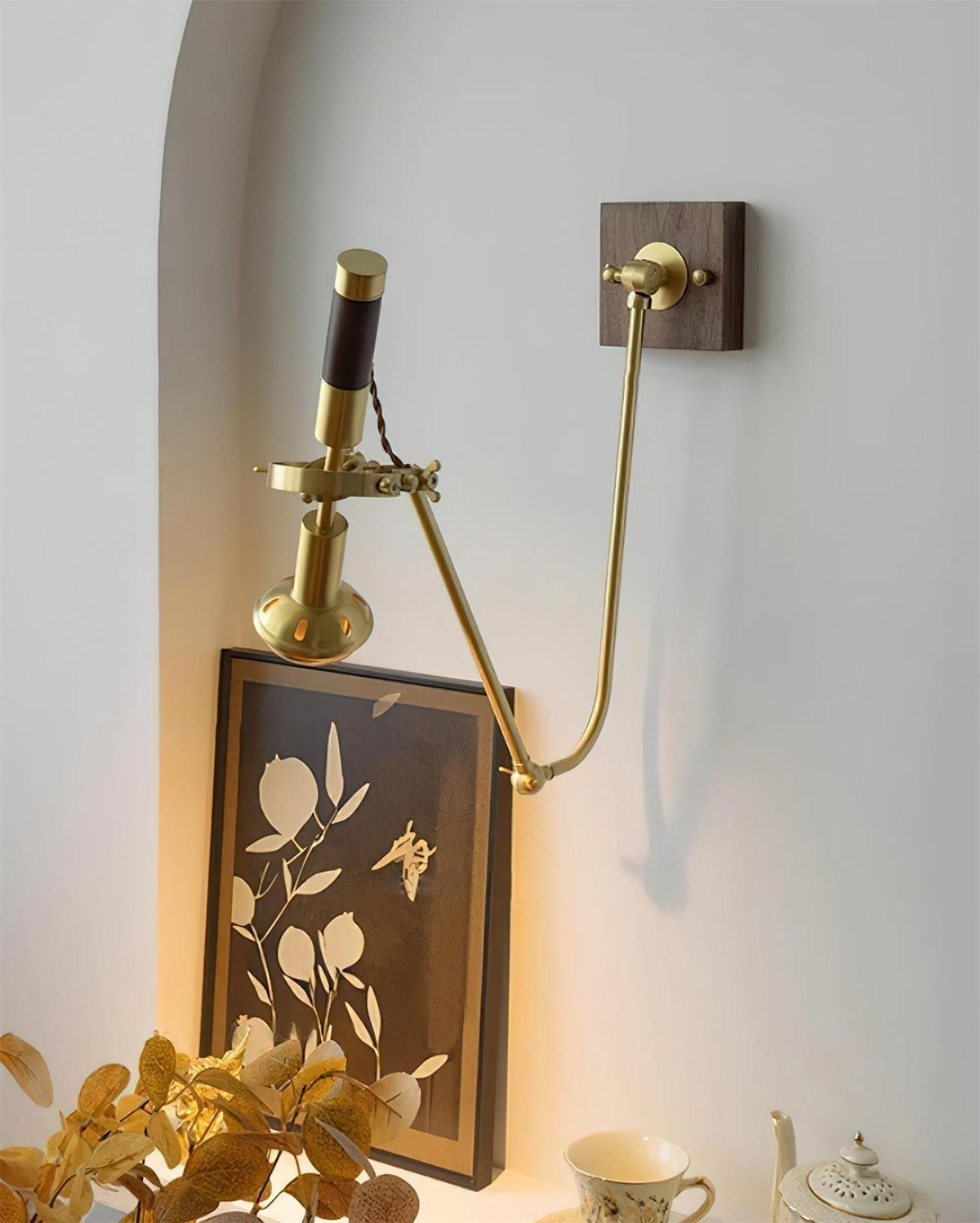 Wall Lamp Adjustable Brass Walnut Vintage Spotlight Industrial Task Sconce-Neutral Decor