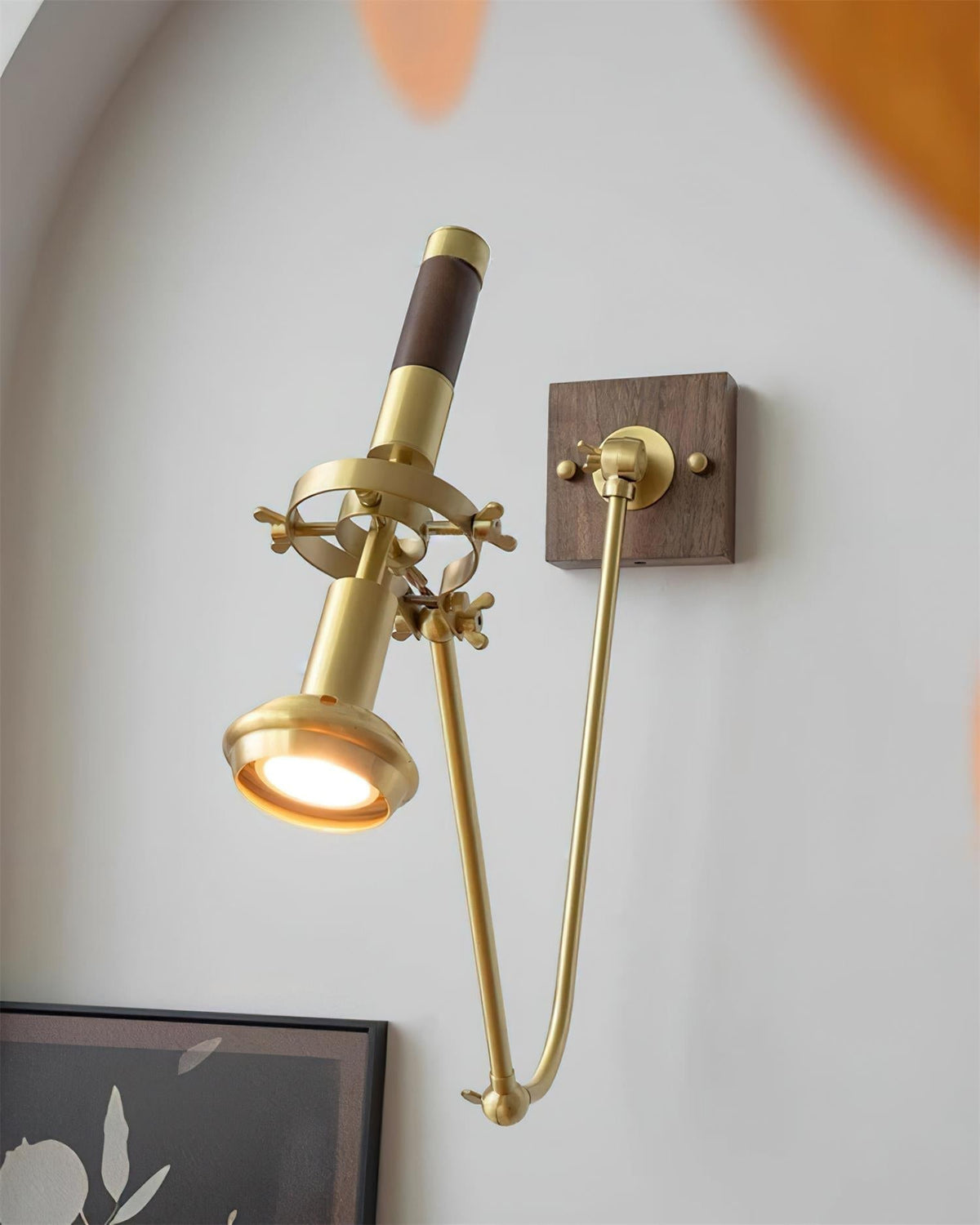 Wall Lamp Adjustable Brass Walnut Vintage Spotlight Industrial Task Sconce-Neutral Decor