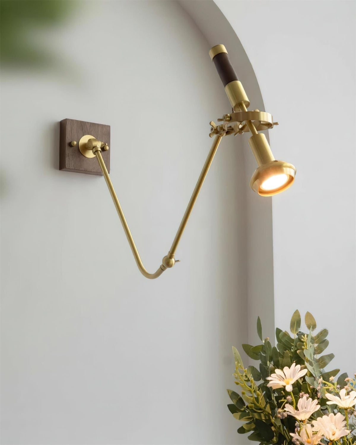 Wall Lamp Adjustable Brass Walnut Vintage Spotlight Industrial Task Sconce-Neutral Decor