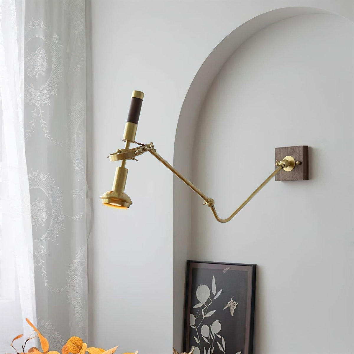 Wall Lamp Adjustable Brass Walnut Vintage Spotlight Industrial Task Sconce-Neutral Decor