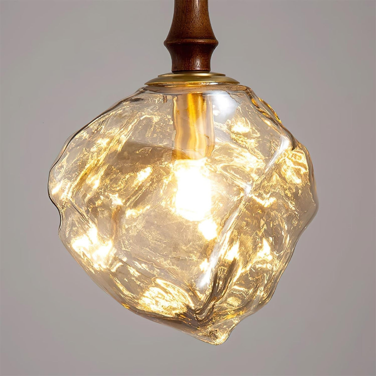 Pendant Light Walnut Wood Glass Cube-Neutral Decor