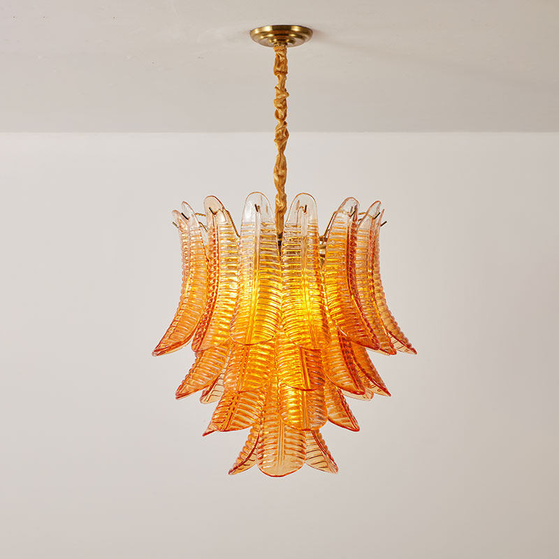 Close-up on the amber glass texture, showing how it diffuses light.