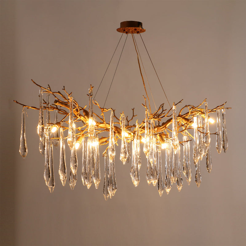 Dimensions diagram of the Janae Chandelier showing its length, width, and height.