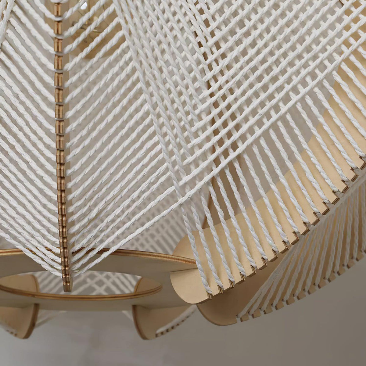 Vanto Pendant Light with Fabric Shade, Wooden Frame, and Wire Detail-Neutral Decor