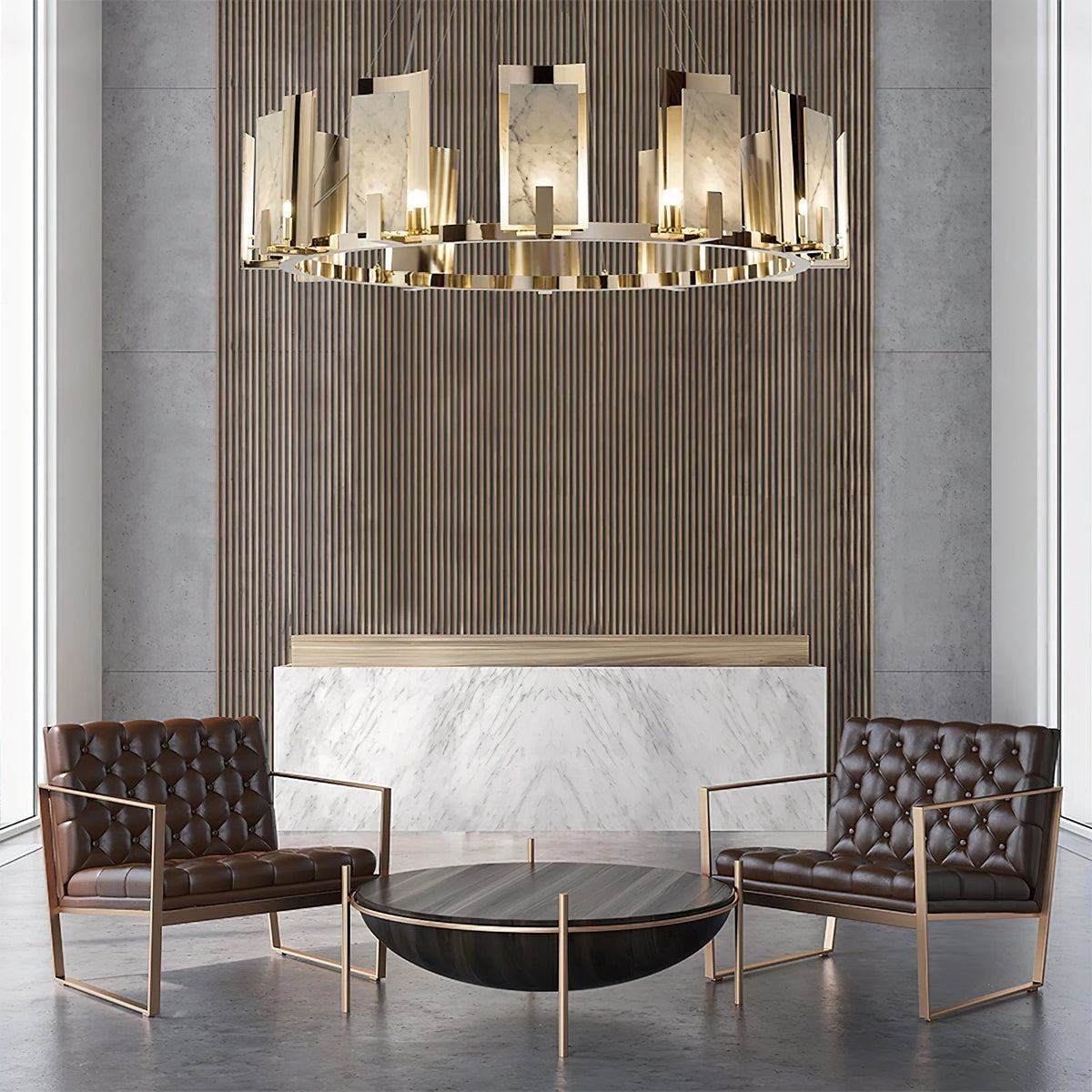 Nyraeila Lustre Métal Albâtre Rond Luxe Postmoderne