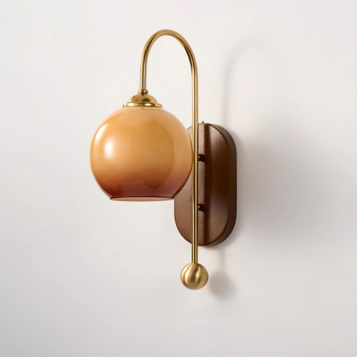 Wall Lamp Metal and Glass Smooth Globe with Wooden Backplate-Neutral Decor