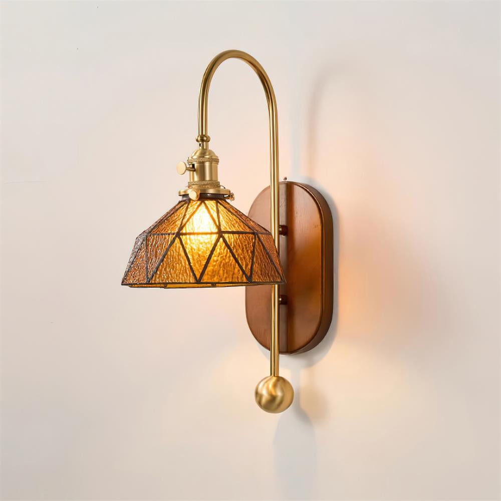 Wall Lamp Metal and Glass Smooth Globe with Wooden Backplate-Neutral Decor