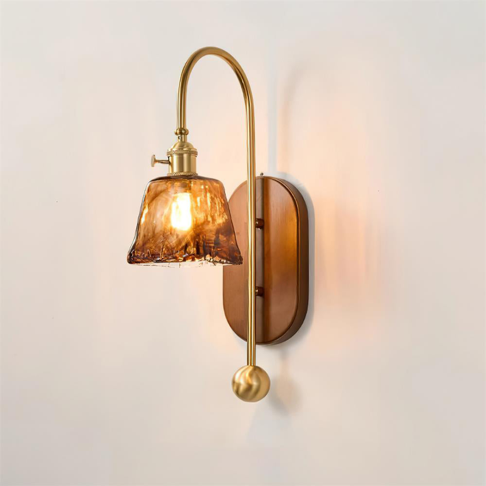 Wall Lamp Metal and Glass Smooth Globe with Wooden Backplate-Neutral Decor