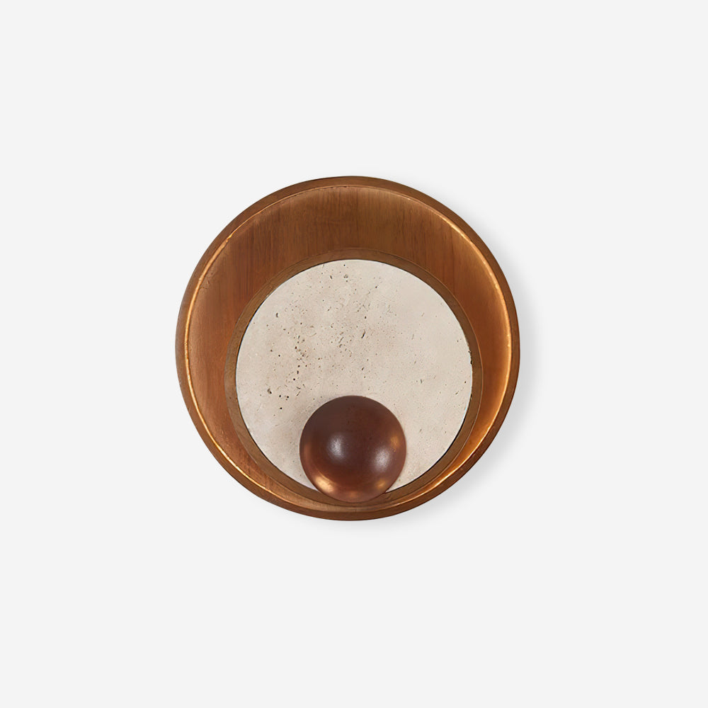 Ritta Wall Lamp Travertine Circular Wooden Frame-Neutral Decor