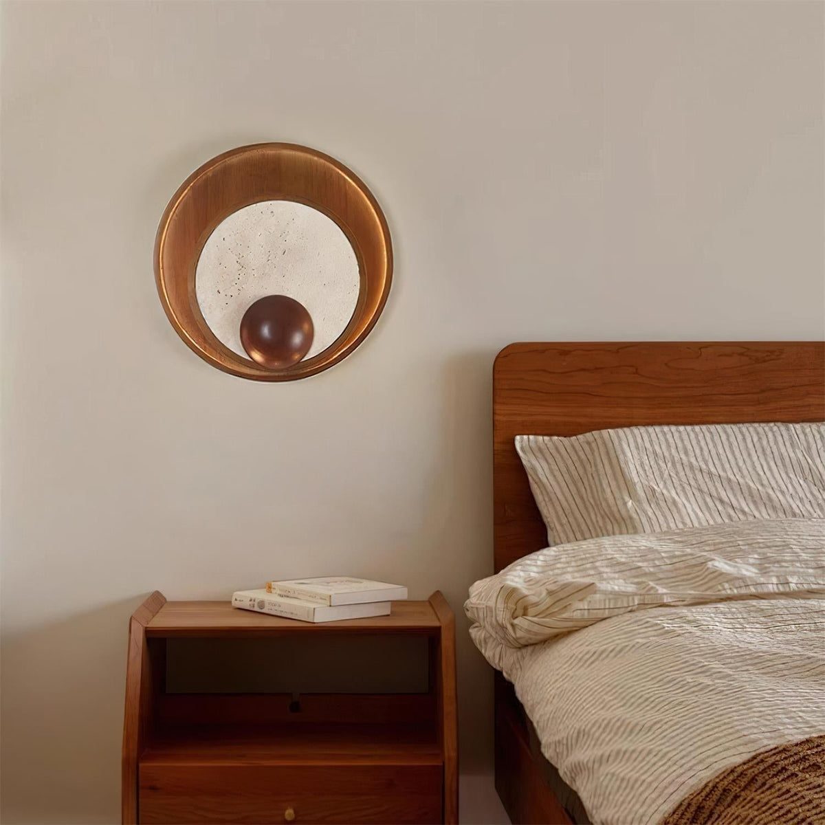 Ritta Wall Lamp Travertine Circular Wooden Frame-Neutral Decor