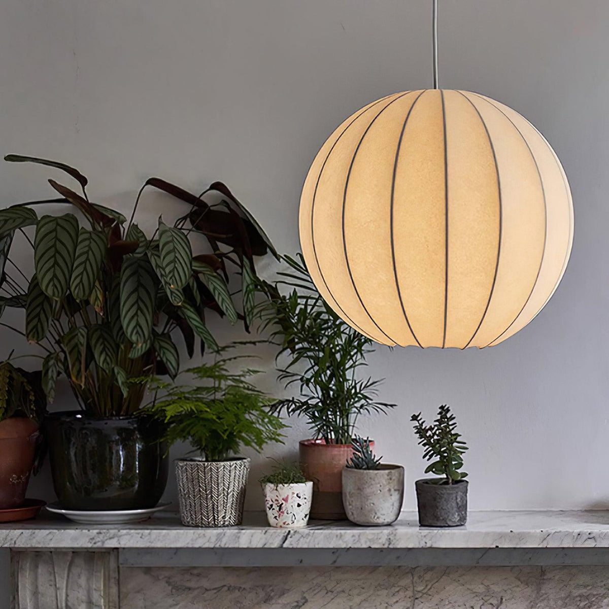 Pendant Light Silk Ribbed Globe Modern Minimalist Ambient Dining-Neutral Decor