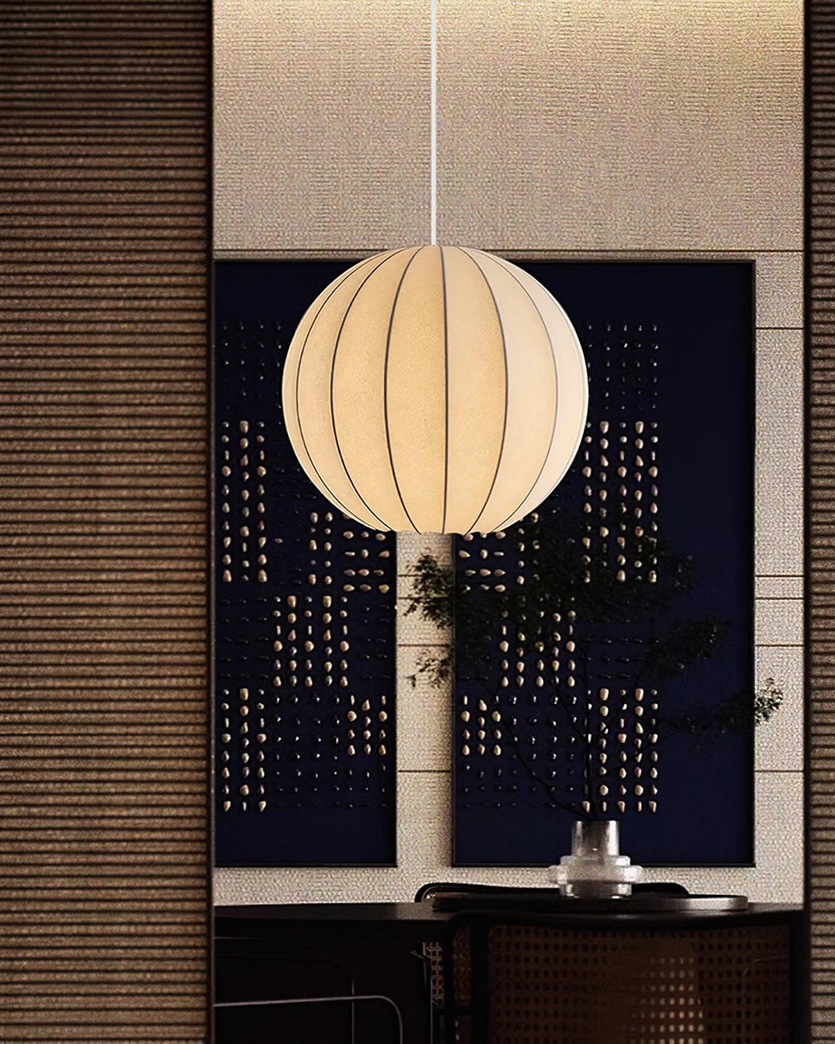 Pendant Light Silk Ribbed Globe Modern Minimalist Ambient Dining-Neutral Decor