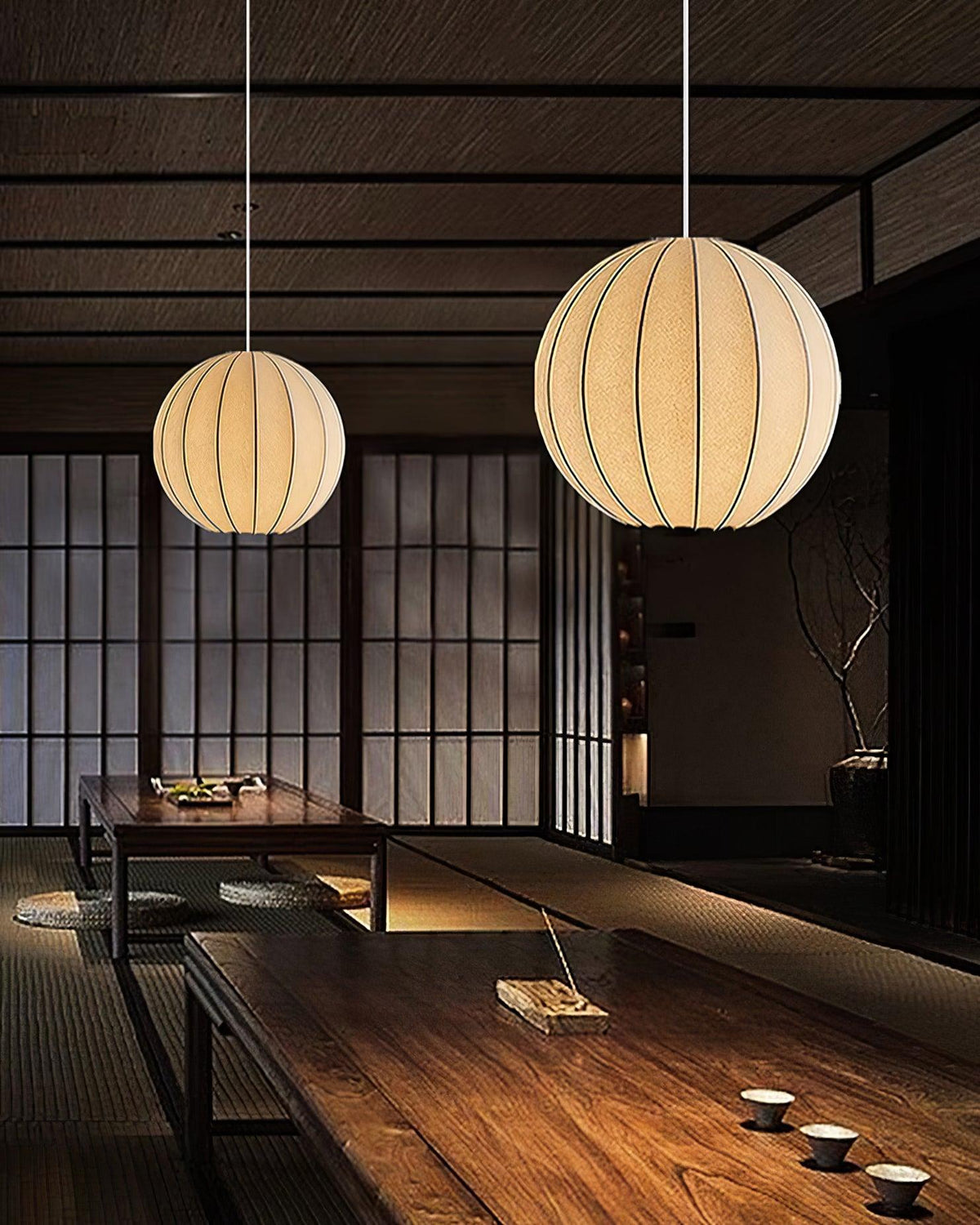Pendant Light Silk Ribbed Globe Modern Minimalist Ambient Dining-Neutral Decor