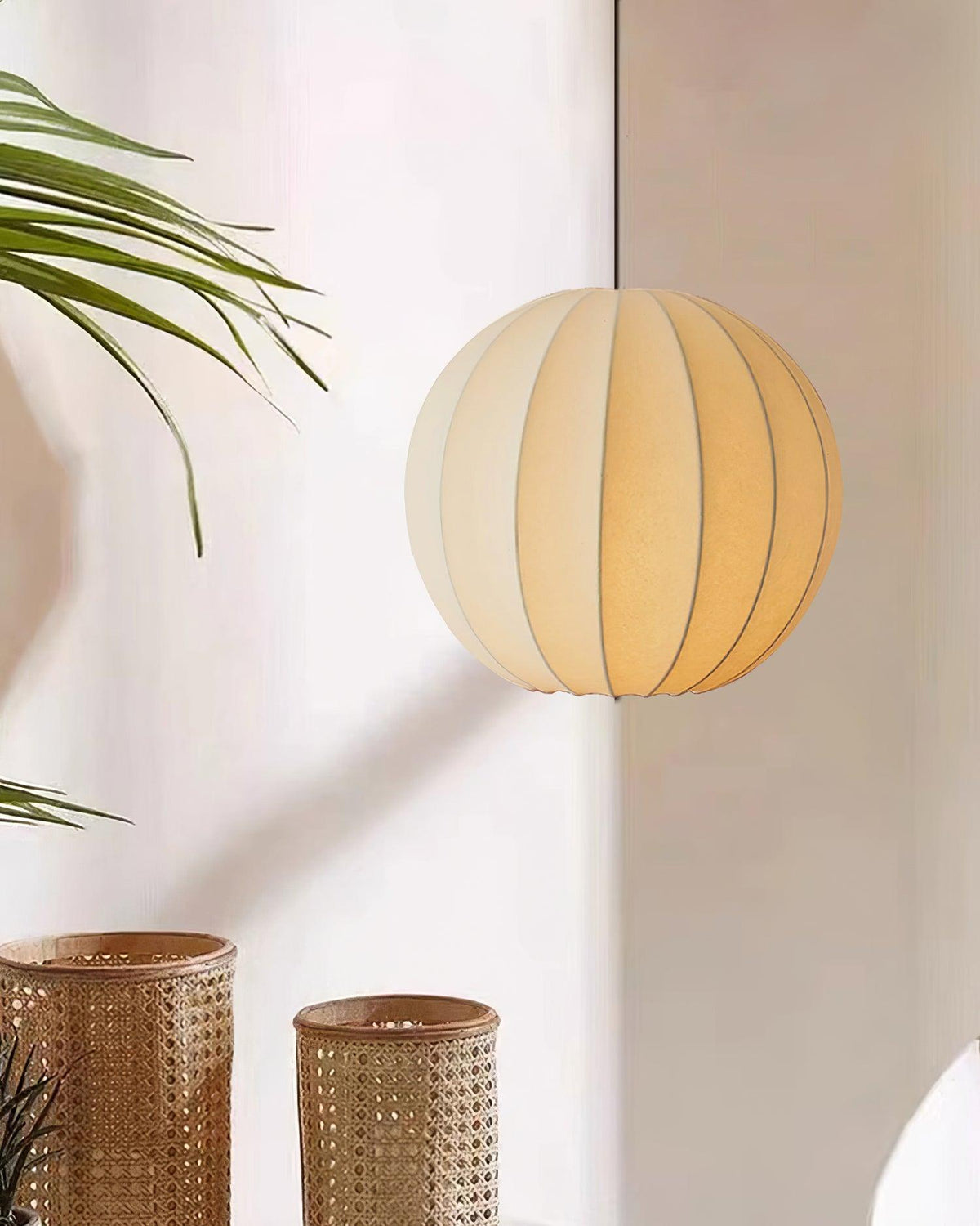Pendant Light Silk Ribbed Globe Modern Minimalist Ambient Dining-Neutral Decor