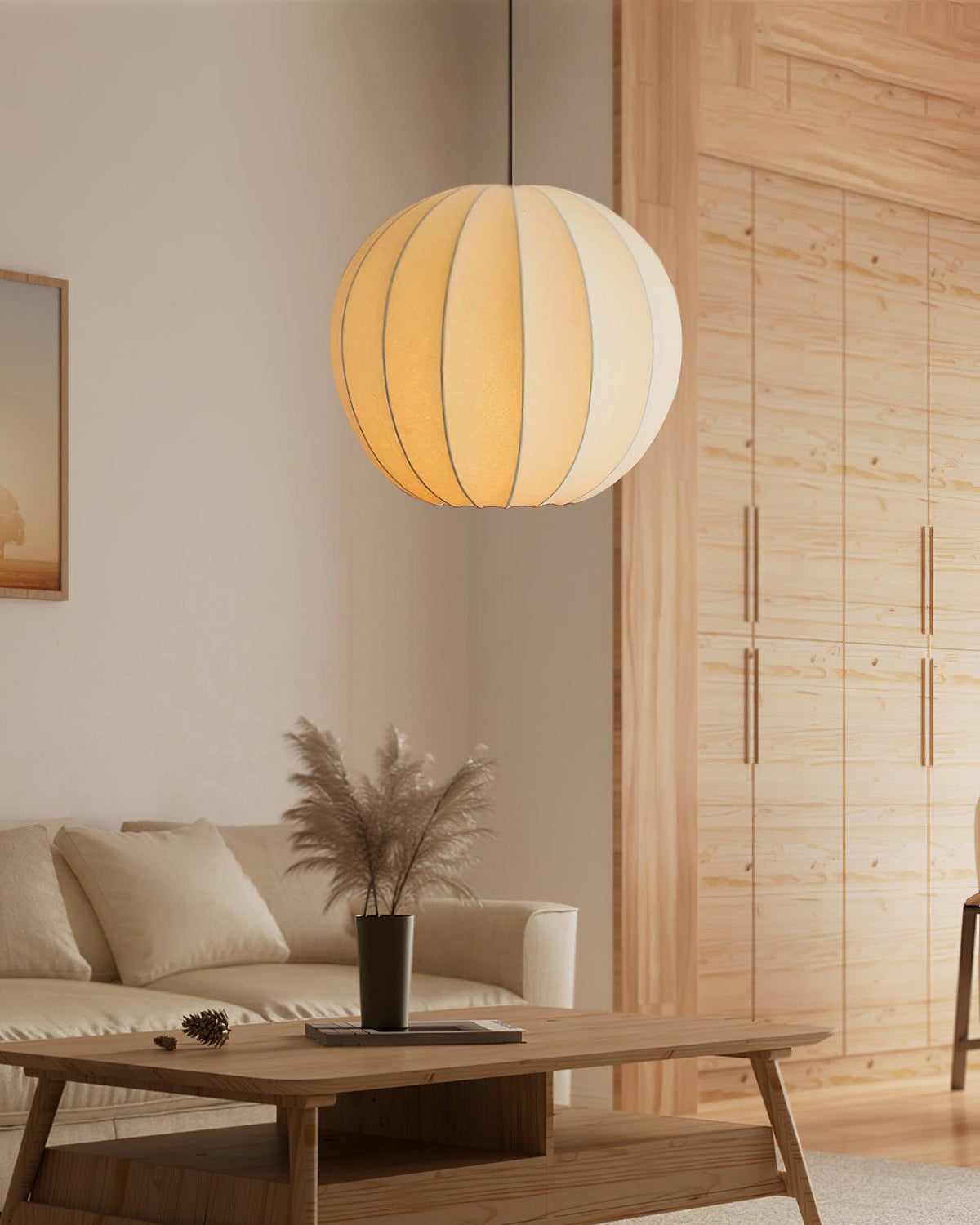 Pendant Light Silk Ribbed Globe Modern Minimalist Ambient Dining-Neutral Decor