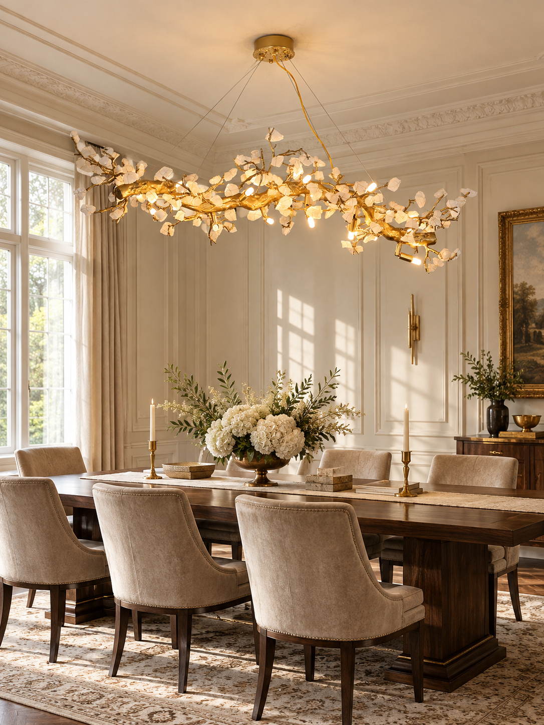 Casterford Lustre Linéaire À Branches En Pierre Blanche