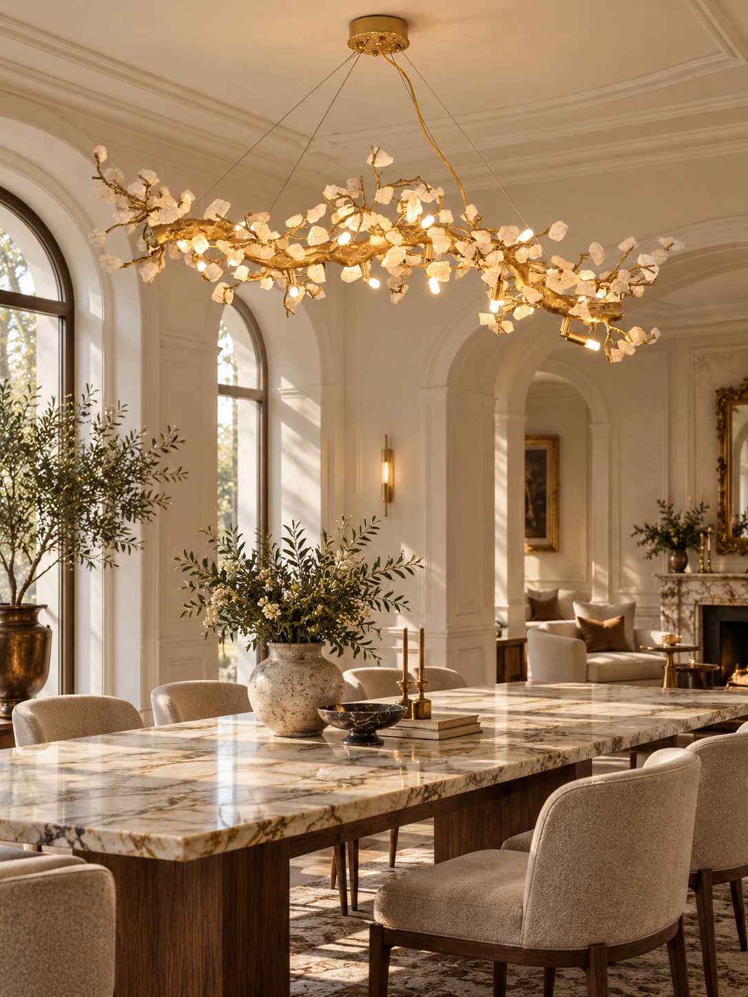 Casterford Lustre Linéaire À Branches En Pierre Blanche