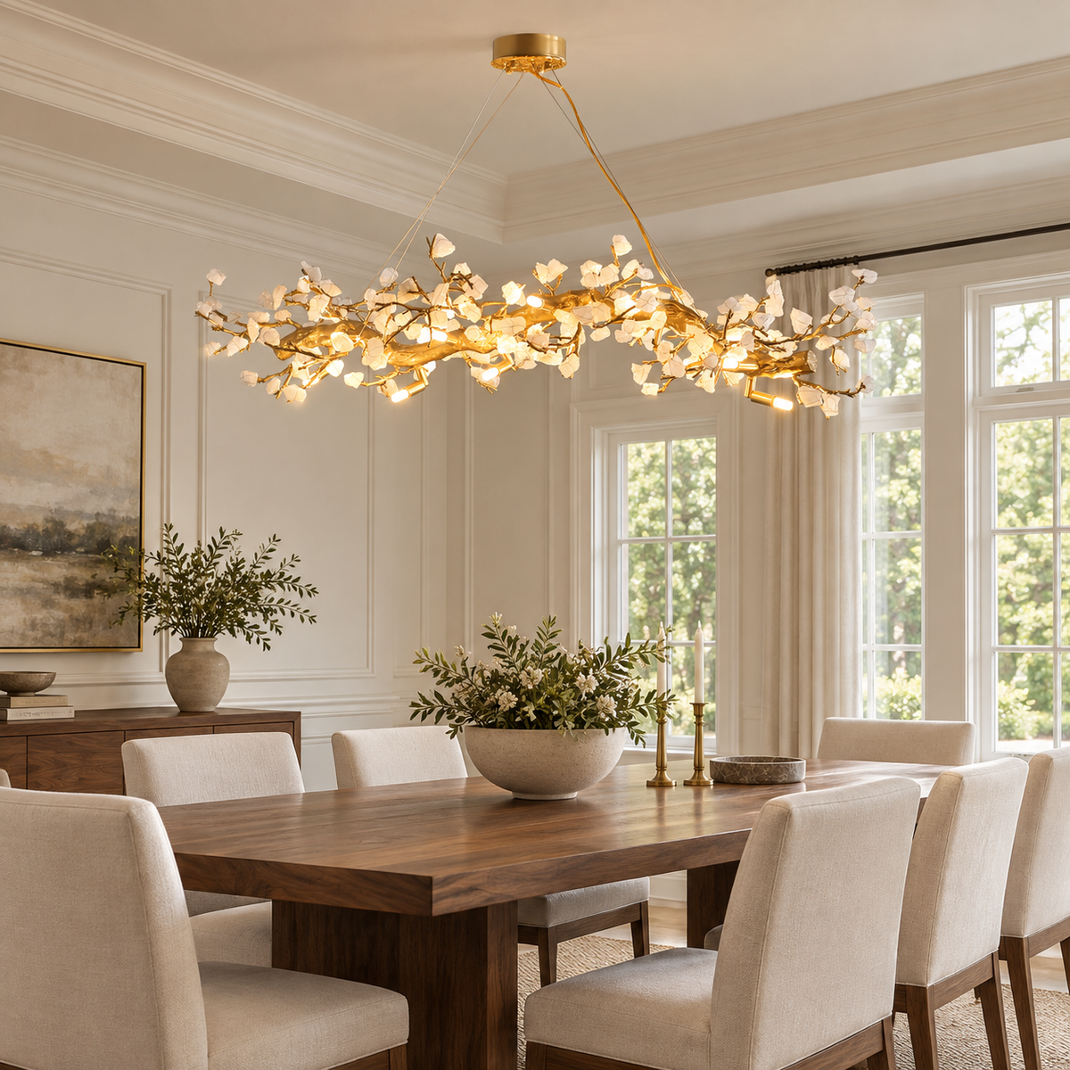Casterford Lustre Linéaire À Branches En Pierre Blanche