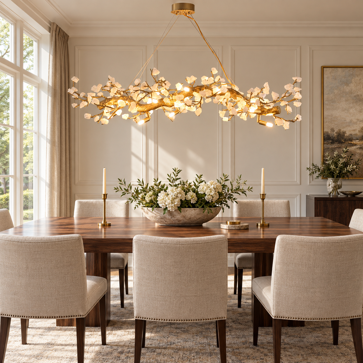 Casterford Lustre Linéaire À Branches En Pierre Blanche
