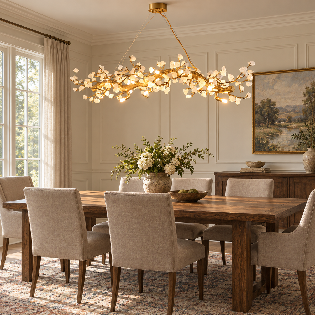 Casterford Lustre Linéaire À Branches En Pierre Blanche