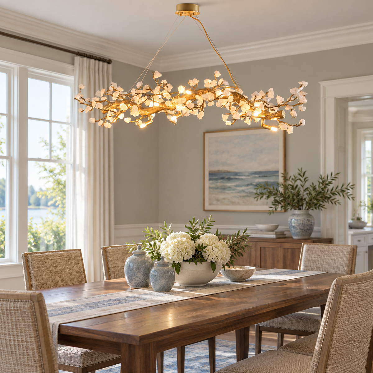 Casterford Lustre Linéaire À Branches En Pierre Blanche