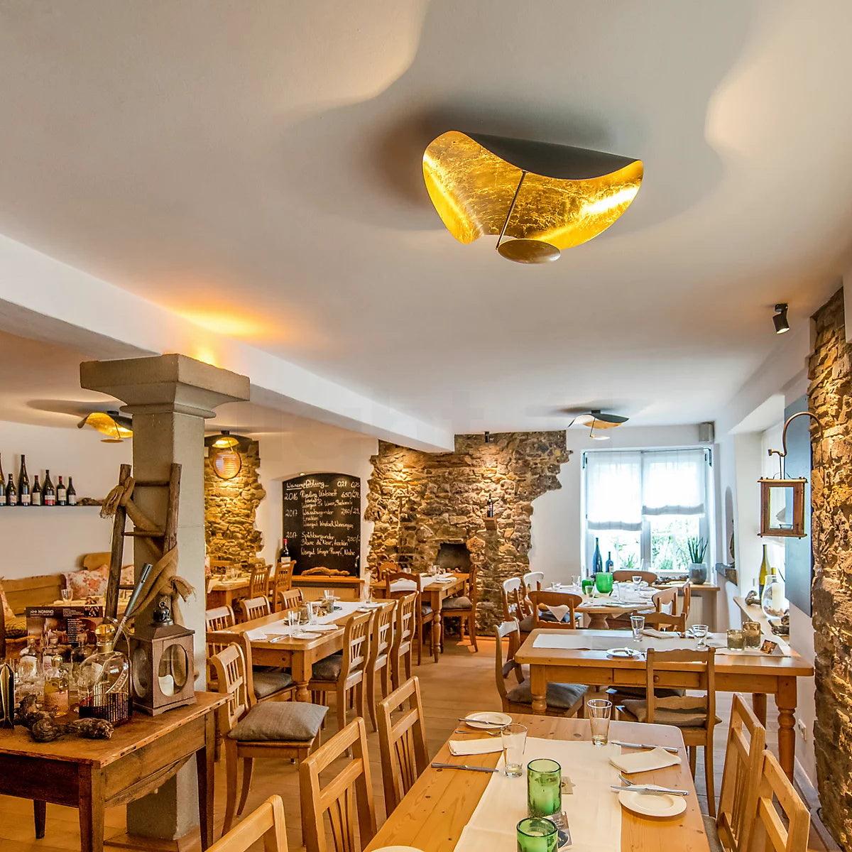 Even Plafonnier Abat-jour Courbé et Intérieur Doré-Cielum