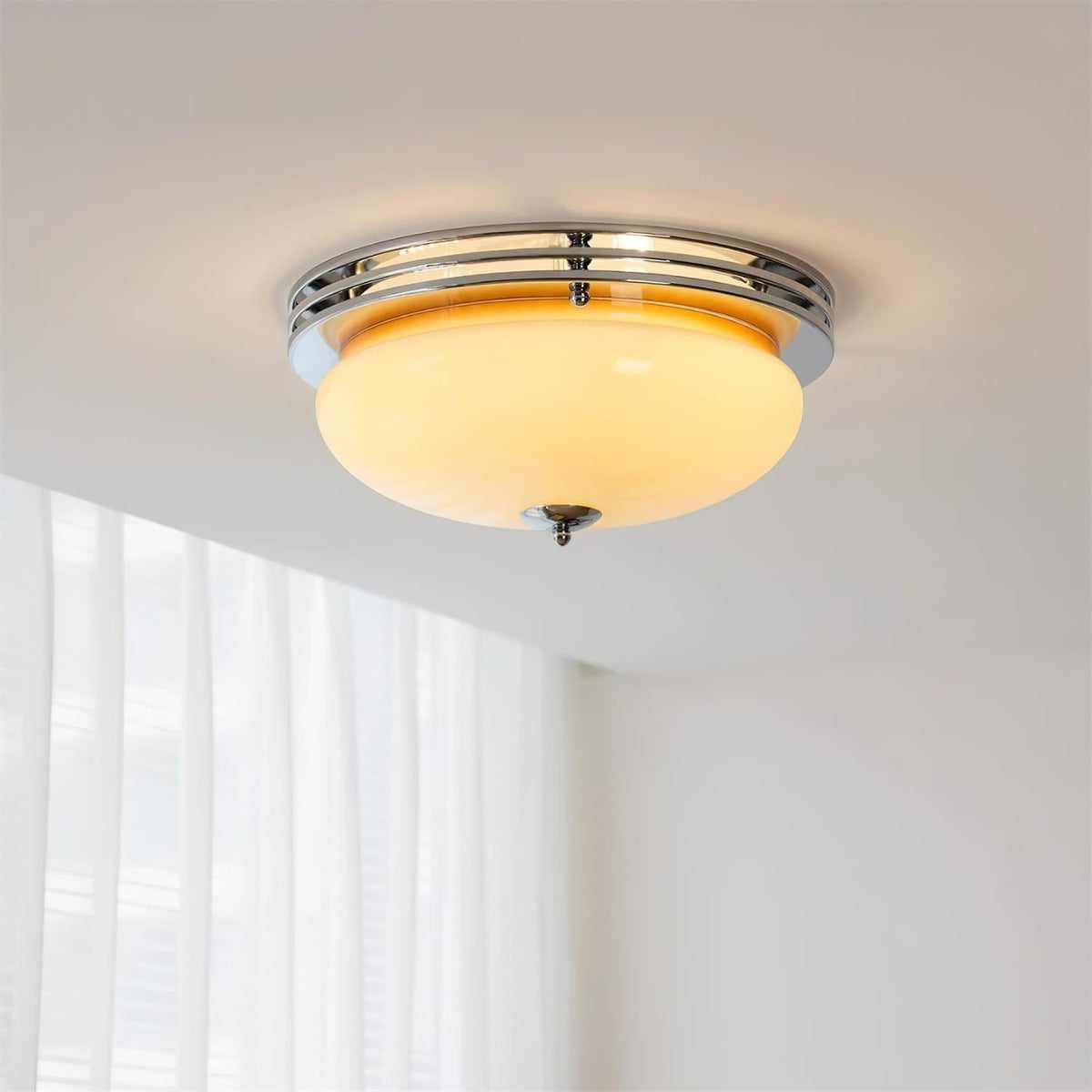 Ceiling Light Metal Canopy and Glass Shade Classic Round Modern-Neutral Decor