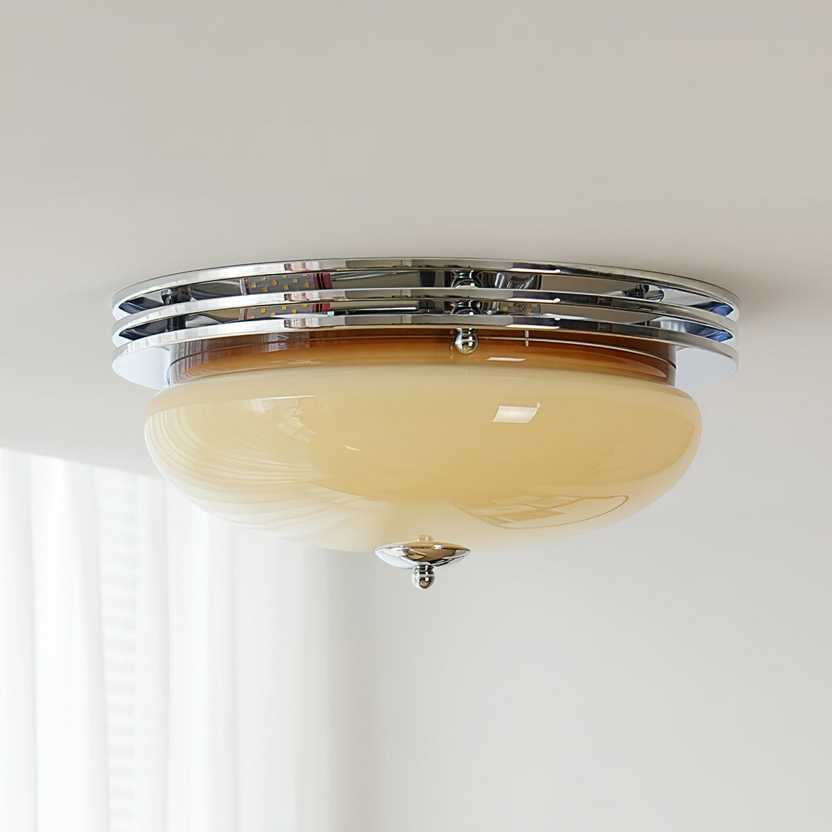 Ceiling Light Metal Canopy and Glass Shade Classic Round Modern-Neutral Decor