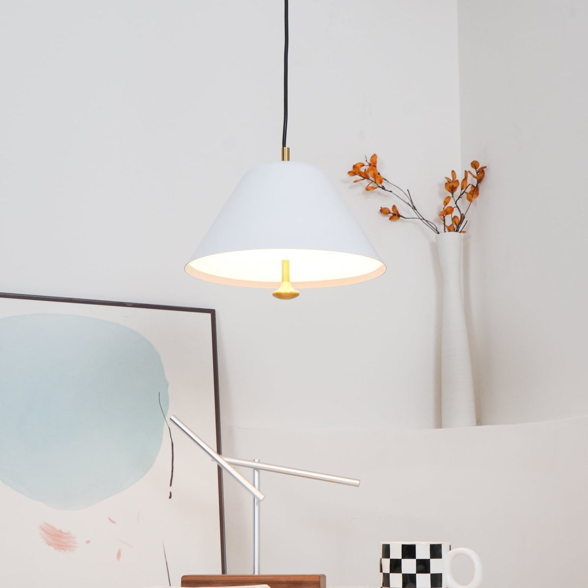 Pendant Lamp Modern Metal Shade in Green and White Minimalist-Neutral Decor