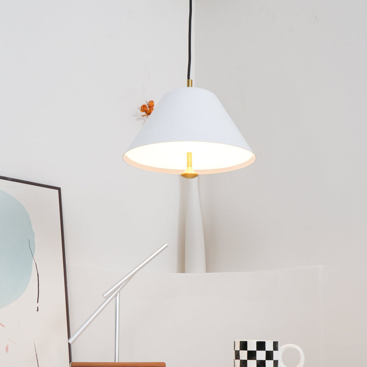 Pendant Lamp Modern Metal Shade in Green and White Minimalist-Neutral Decor