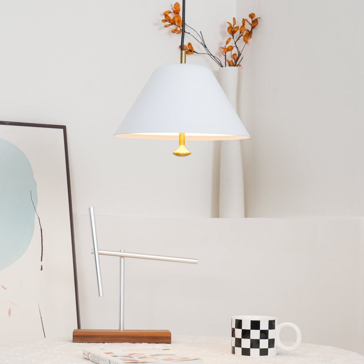 Pendant Lamp Modern Metal Shade in Green and White Minimalist-Neutral Decor