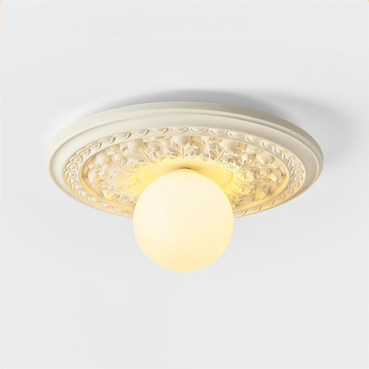 Elya Vintage Carved Ceiling Light with Globe Shade-Neutral Decor