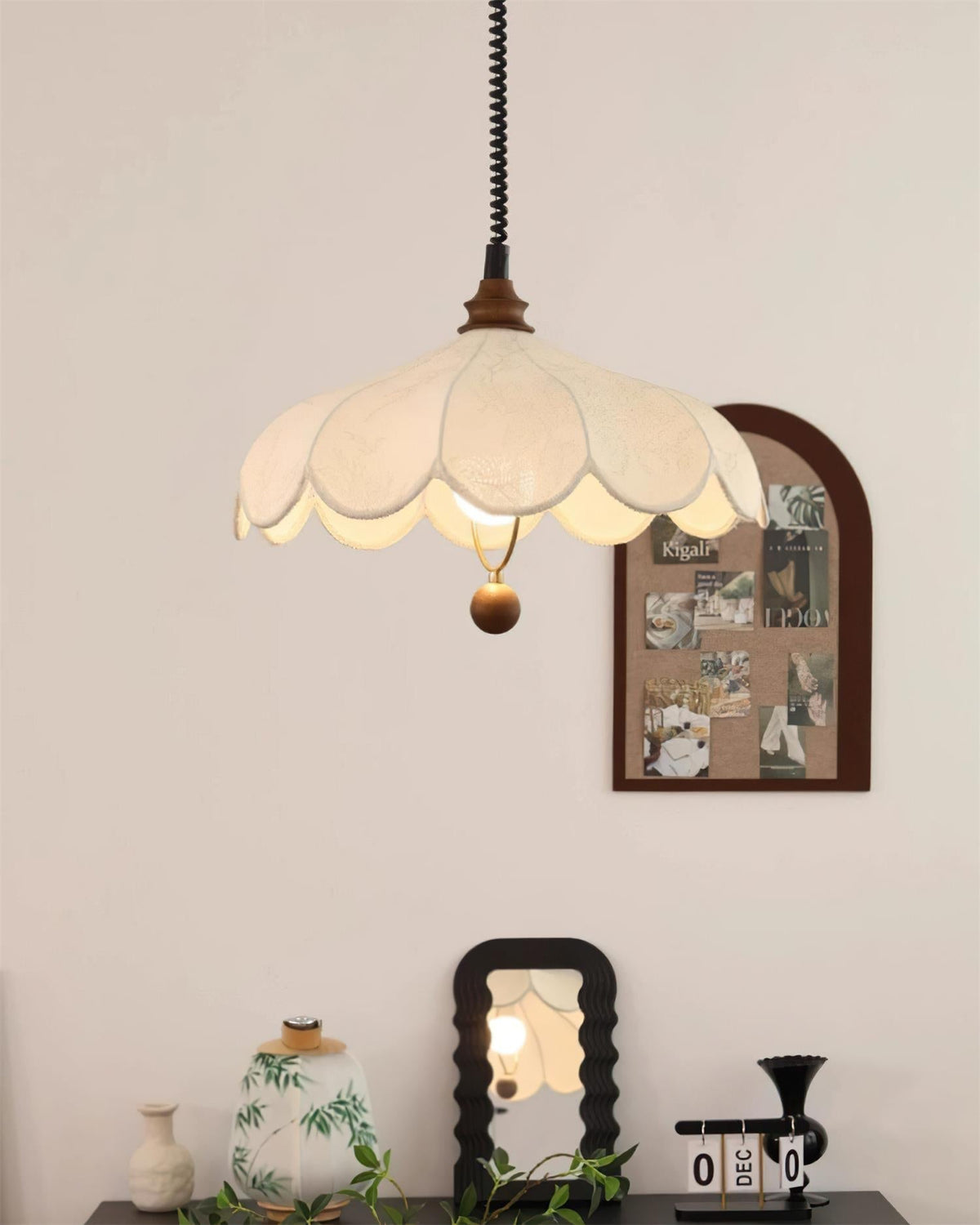 Pendant Lamp Petals with Pattern Vintage Floral French Elegance-Neutral Decor