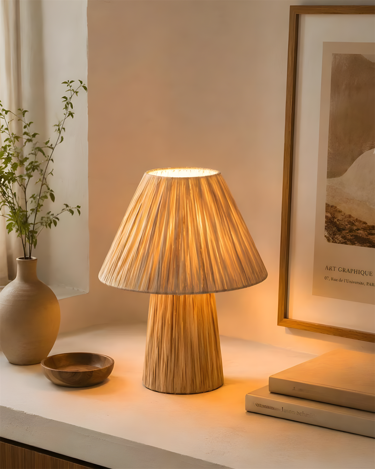 Liorisella Lampe de Table en Paille avec Rayures