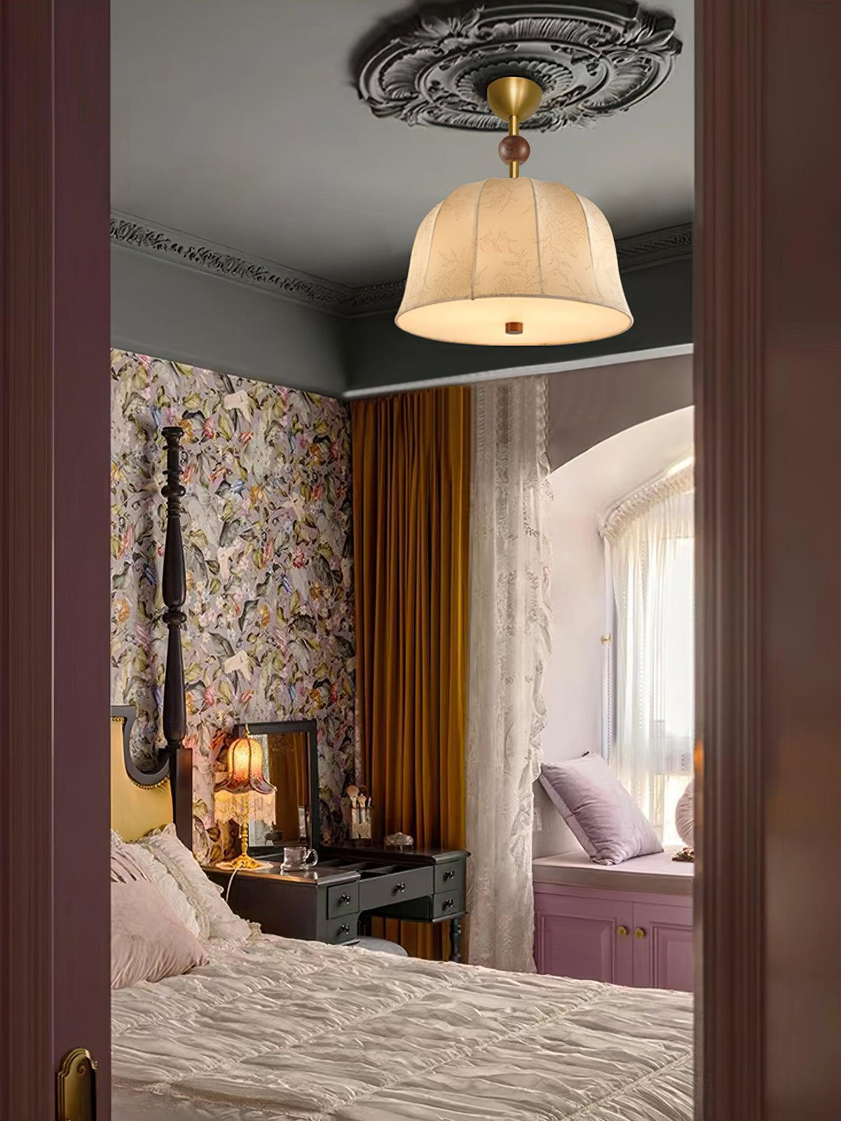 Ceiling Light in Fabric, Metal and Wood for Warm Interiors Elegant-Neutral Decor